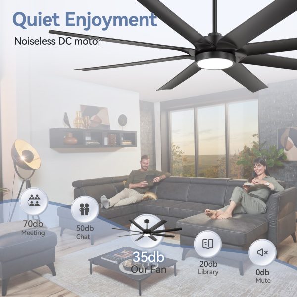 72-In 8-Blade Integrated LED Ceiling Fan With Light And Remot,6 And 12 Downrods Included
